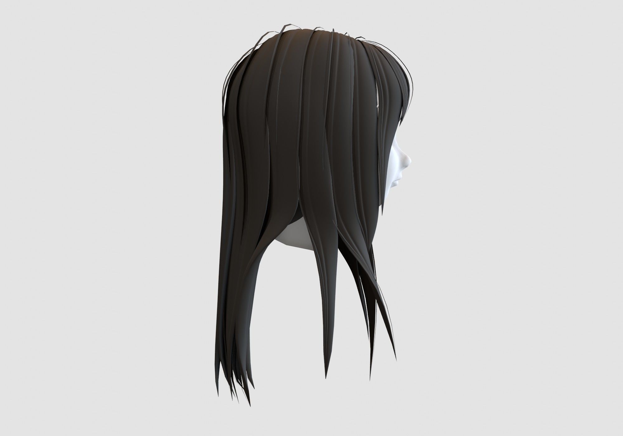 female straight hairstyle 3D model_2