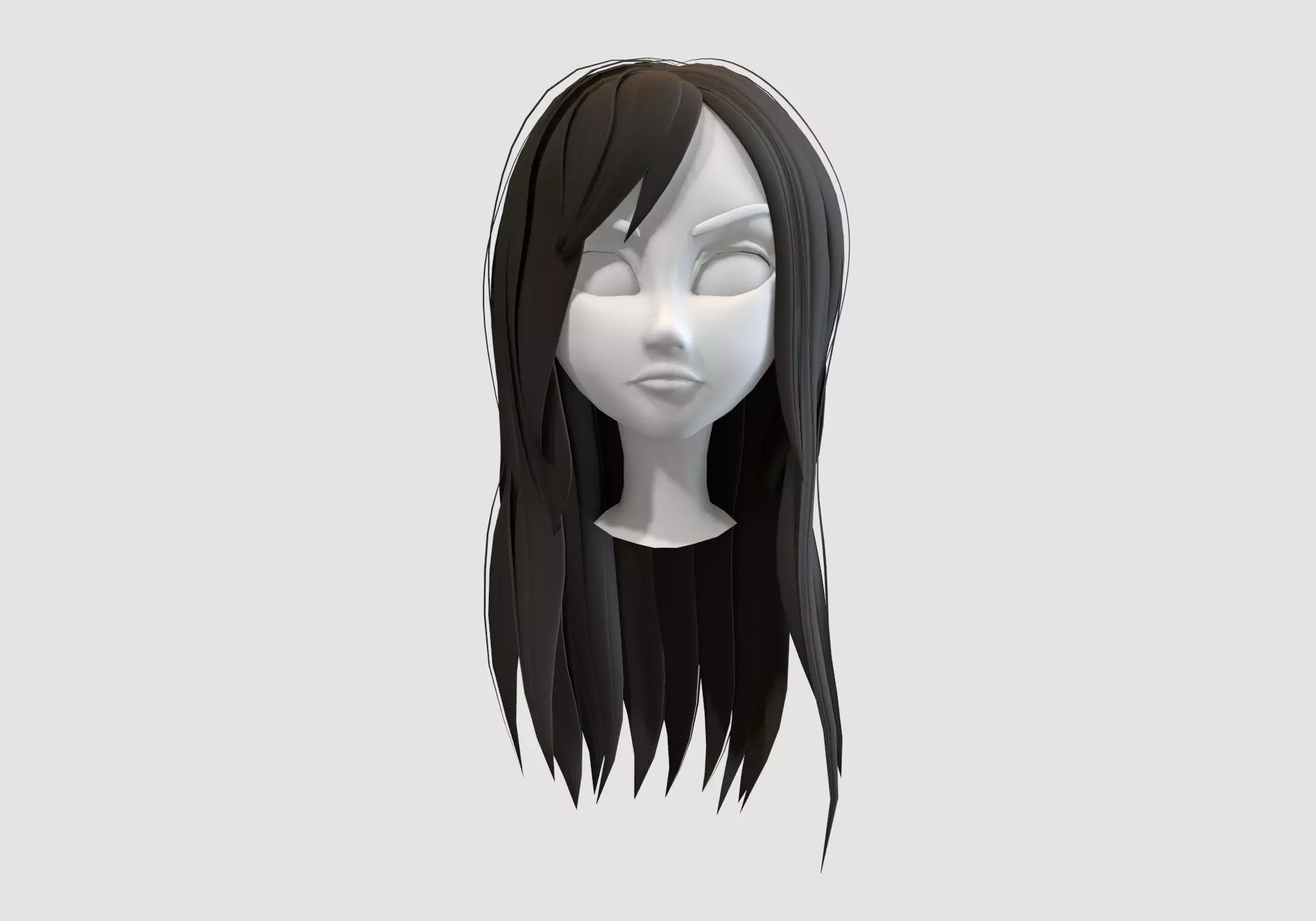 female straight hairstyle 3D model_0