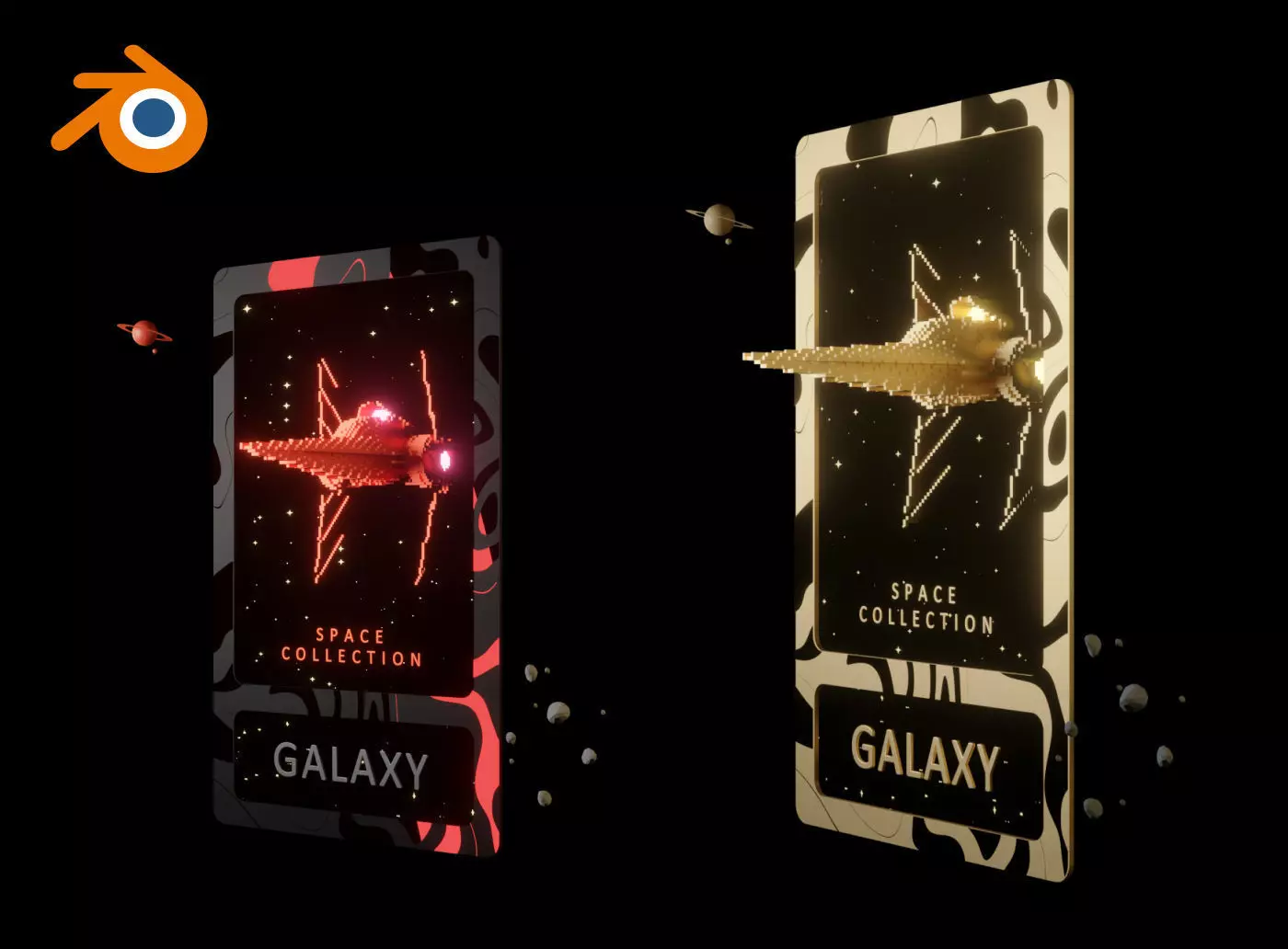 NFT Galaxy collectible card template for Blender 3D model_0