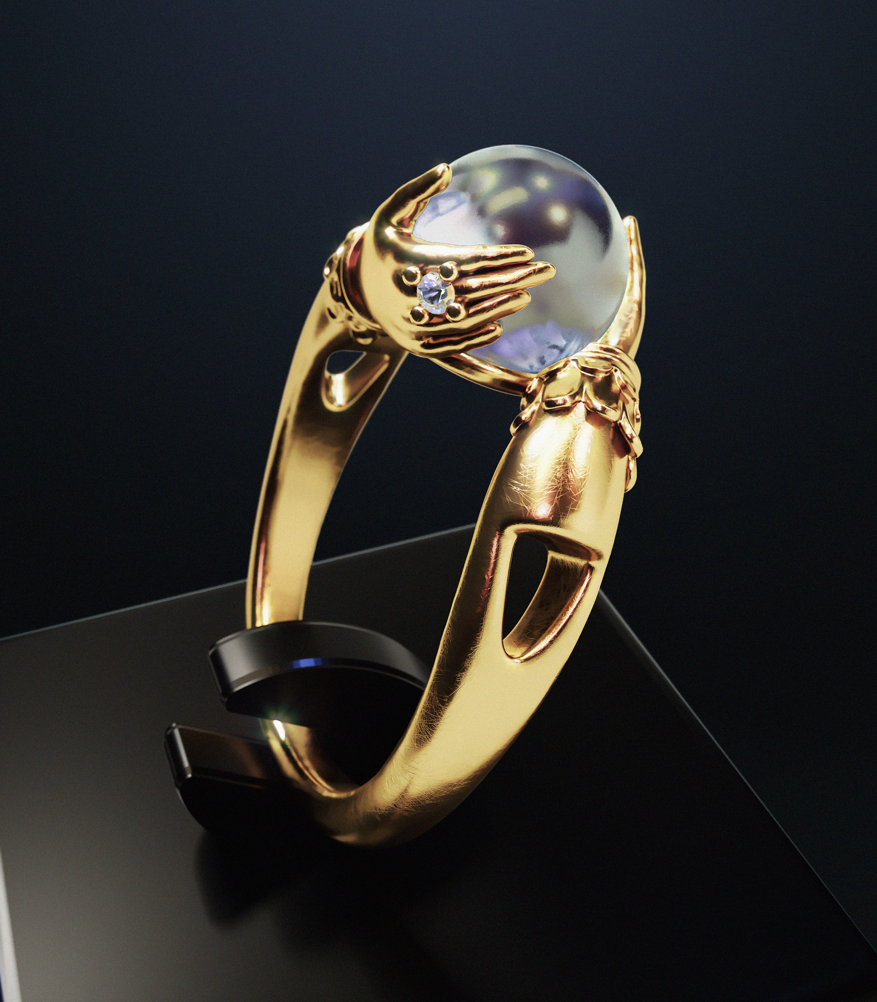 womens ring with stones 3D print model_1