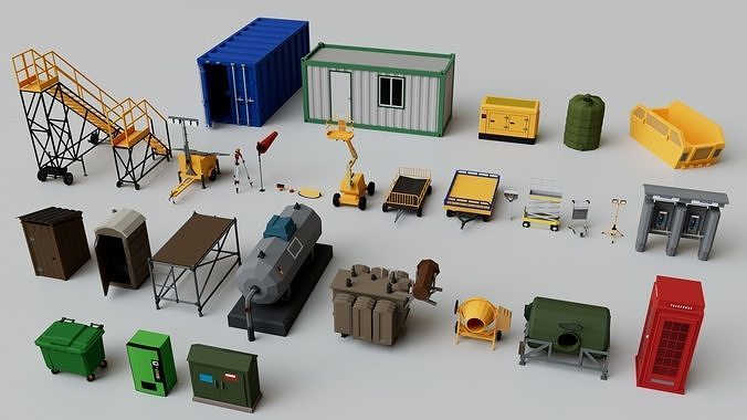 500 Realistic Exterior City Street Props Pack Collection Low-poly 3D model 4