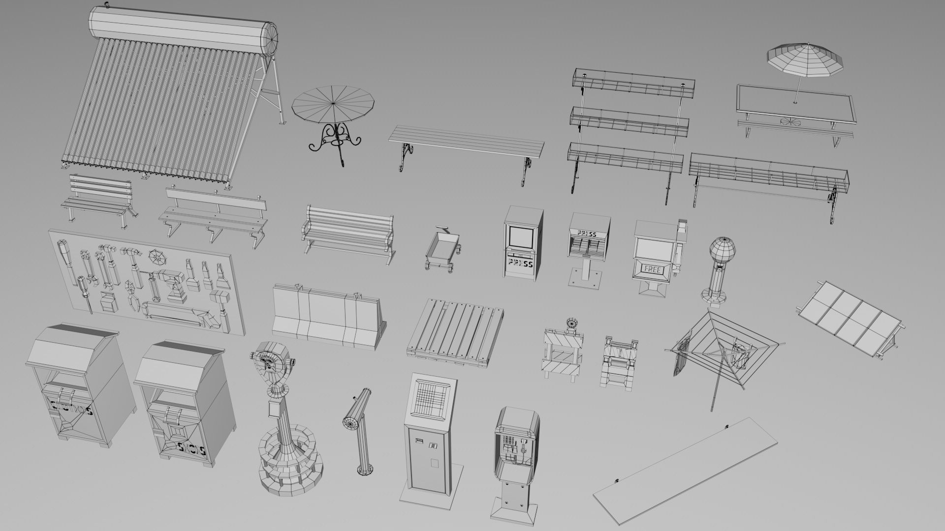 500 Realistic Exterior City Street Props Pack Collection Low-poly 3D model_16