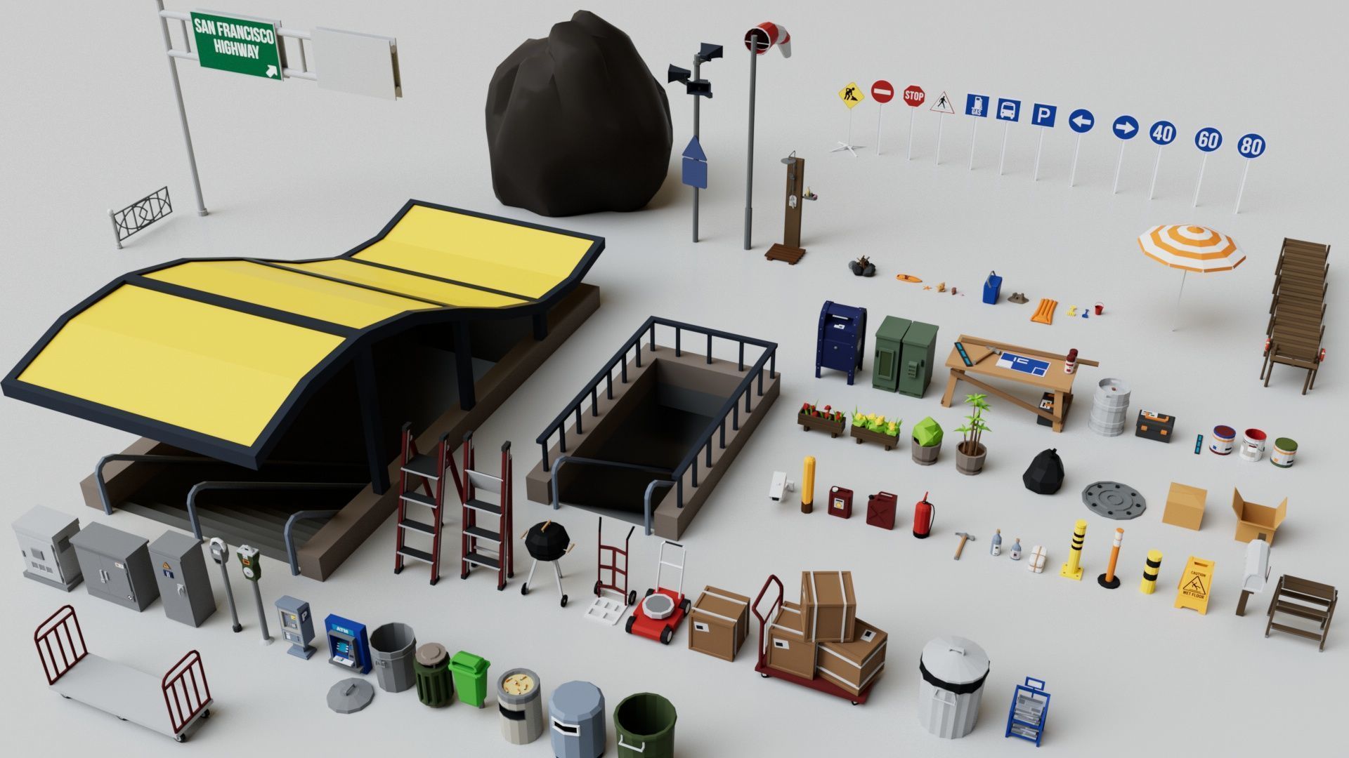 500 Realistic Exterior City Street Props Pack Collection Low-poly 3D model_17