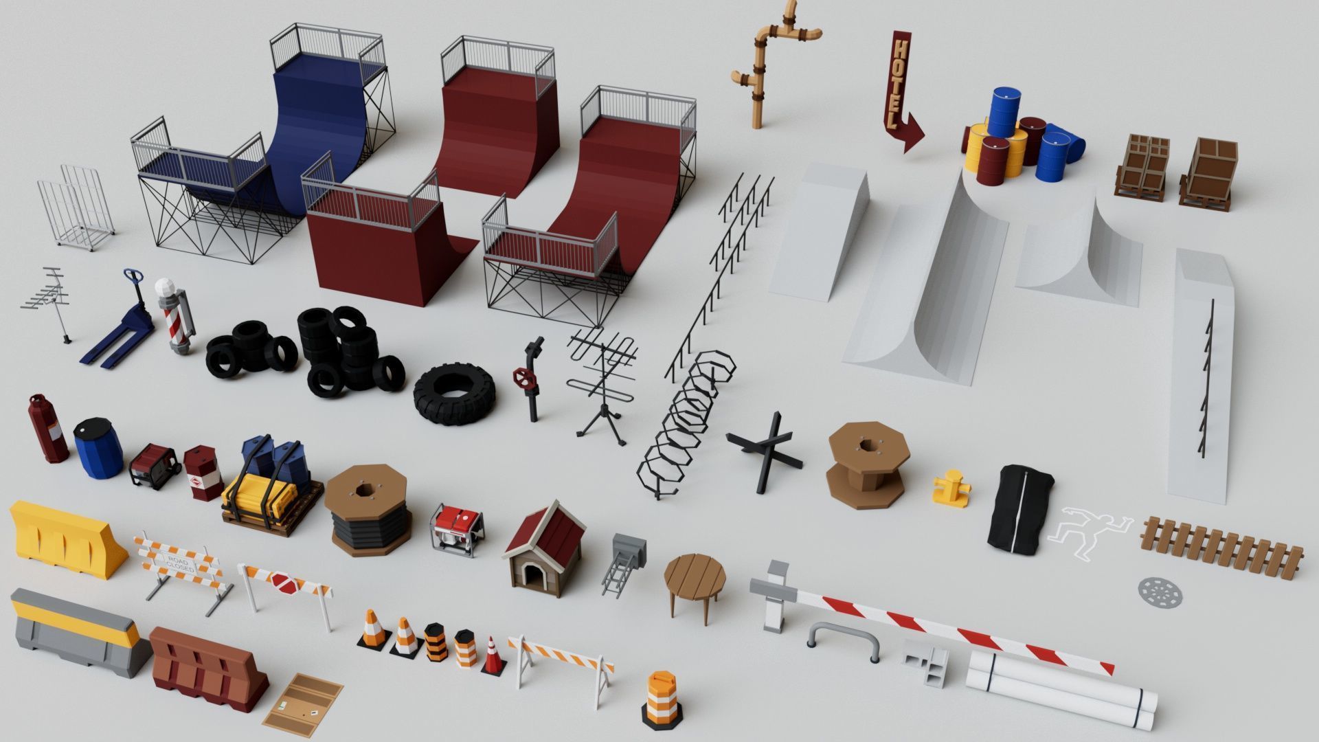 500 Realistic Exterior City Street Props Pack Collection Low-poly 3D model_11