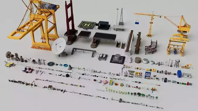 500 Realistic Exterior City Street Props Pack Collection Low-poly 3D model
