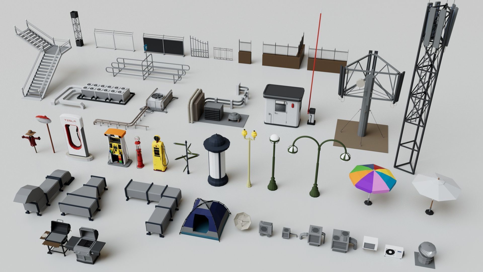 500 Realistic Exterior City Street Props Pack Collection Low-poly 3D model_7