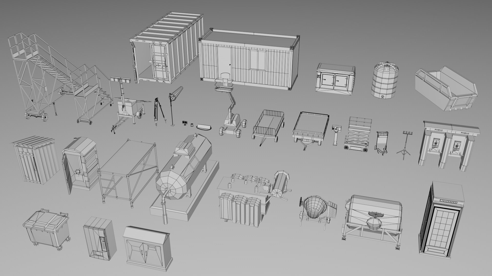 500 Realistic Exterior City Street Props Pack Collection Low-poly 3D model_4