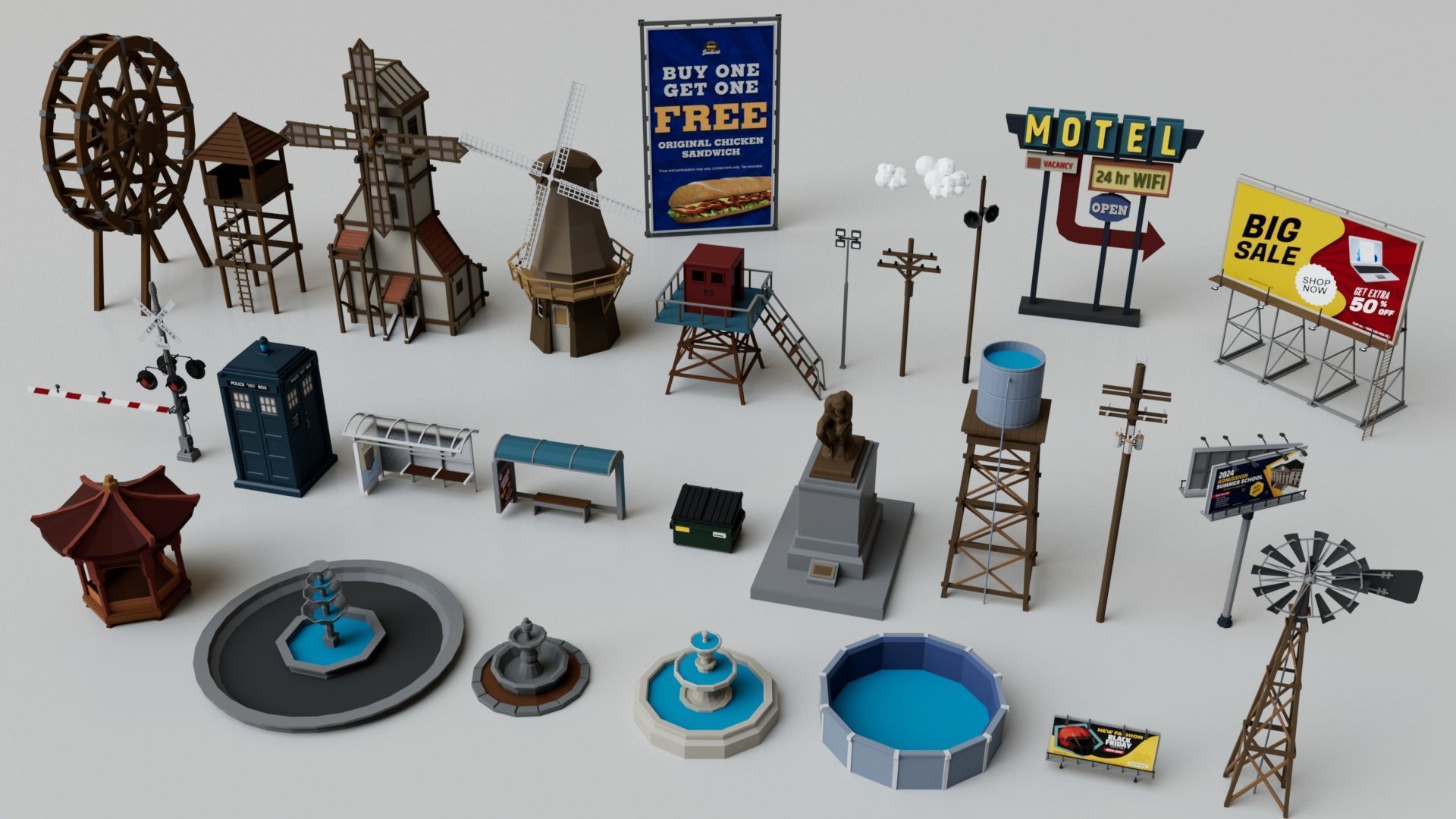 500 Realistic Exterior City Street Props Pack Collection Low-poly 3D model_5