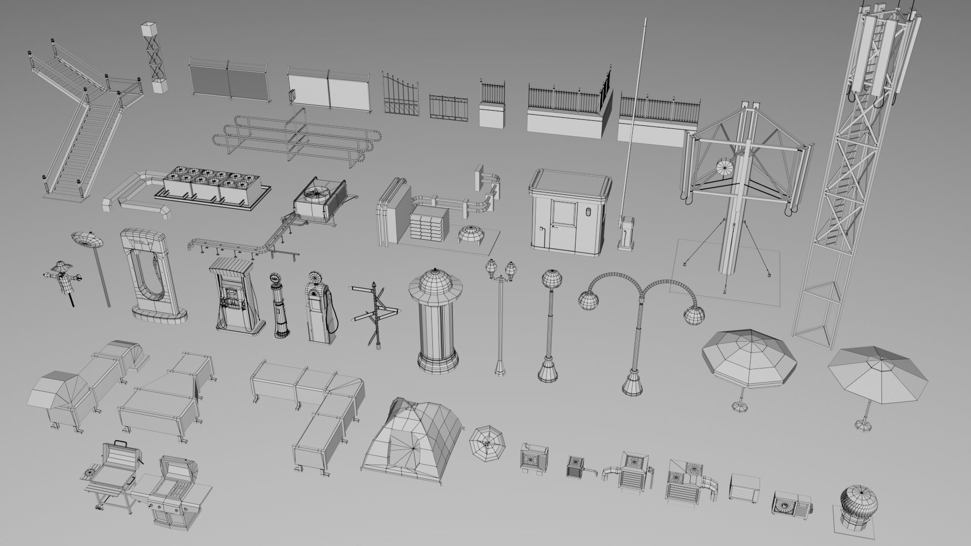 500 Realistic Exterior City Street Props Pack Collection Low-poly 3D model_8