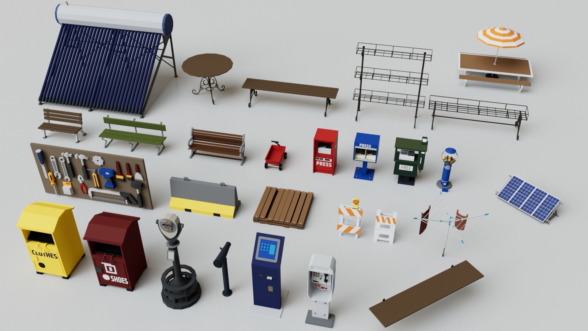 500 Realistic Exterior City Street Props Pack Collection Low-poly 3D model_15