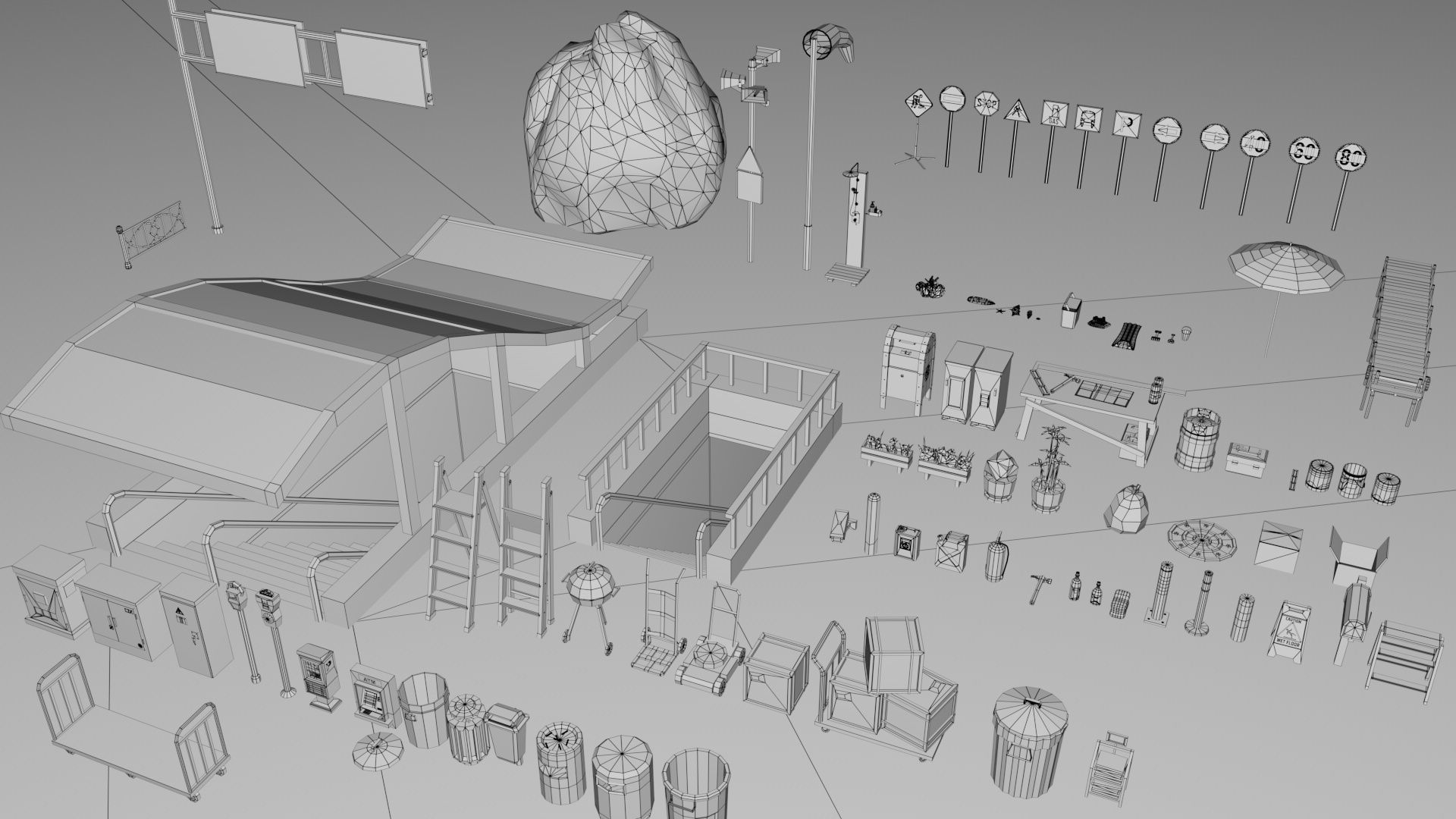 500 Realistic Exterior City Street Props Pack Collection Low-poly 3D model_18