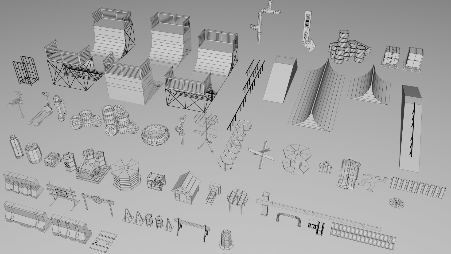 500 Realistic Exterior City Street Props Pack Collection Low-poly 3D model_12