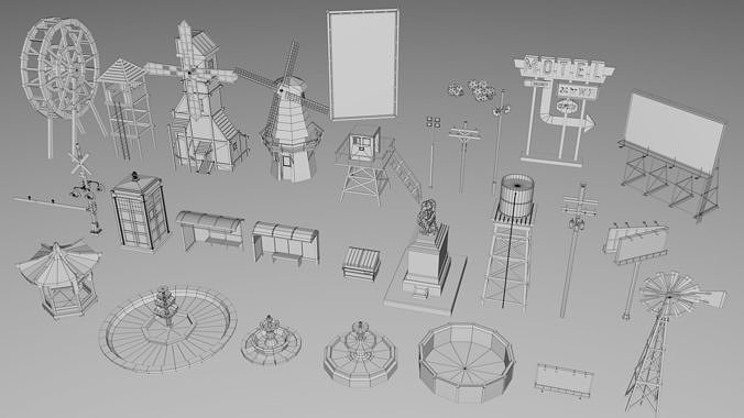 500 Realistic Exterior City Street Props Pack Collection Low-poly 3D model 7