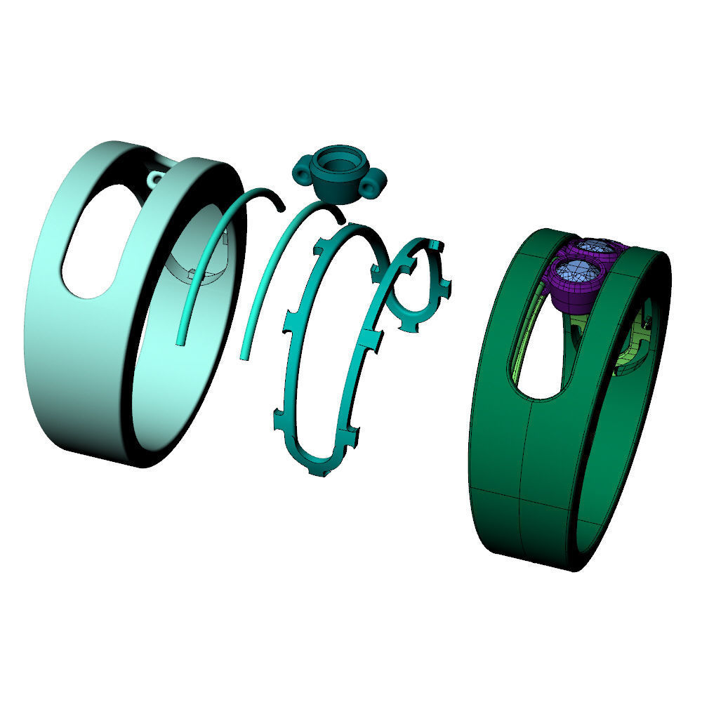 Band Ring Moveble Stones 3D print model_8