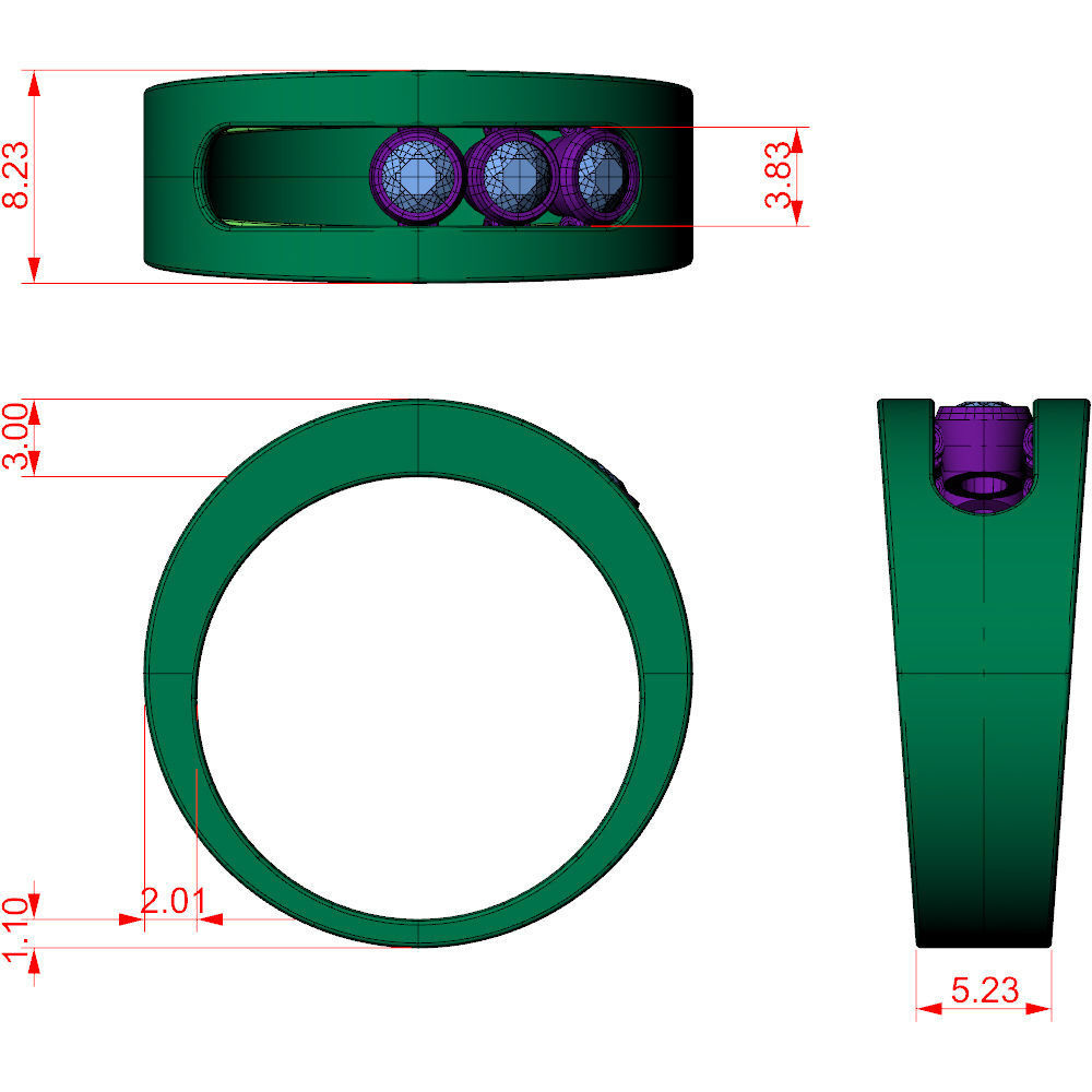 Band Ring Moveble Stones 3D print model_7