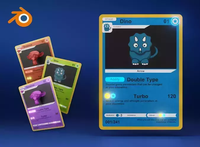 NFT GAME CARDS animated templates for Blender with materials 3D model