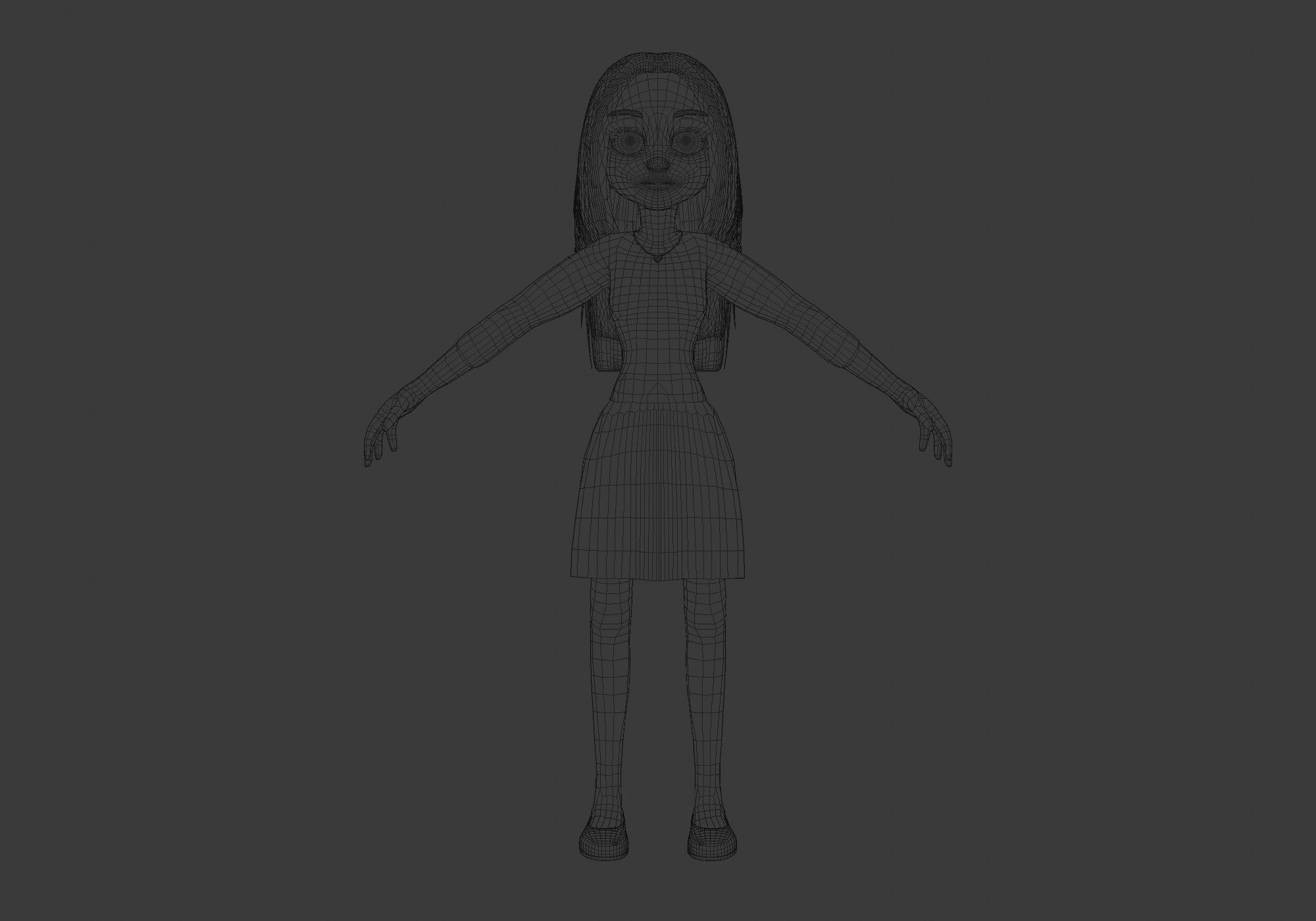 basic cartoon girl  3D model_5