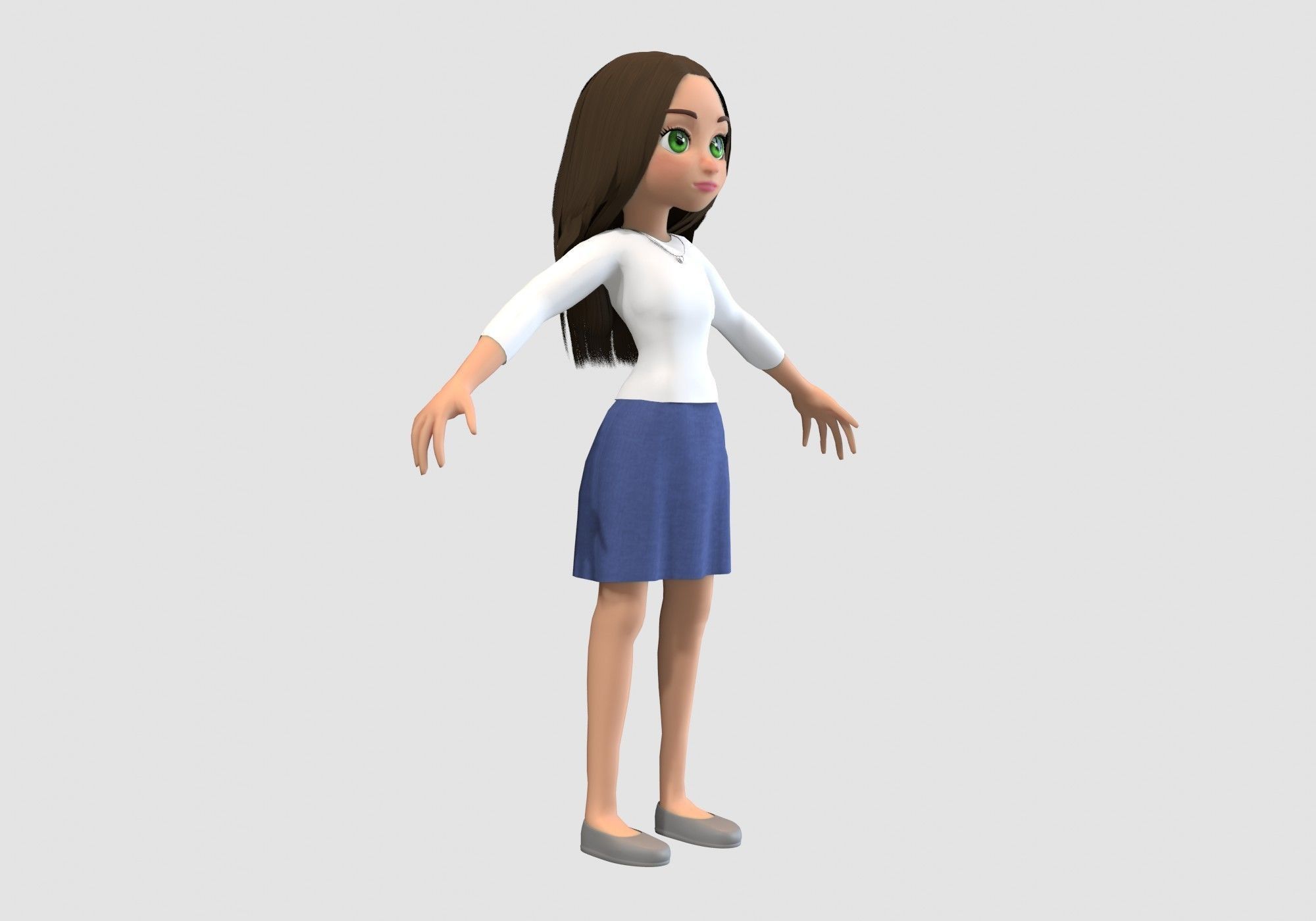 basic cartoon girl  3D model_1