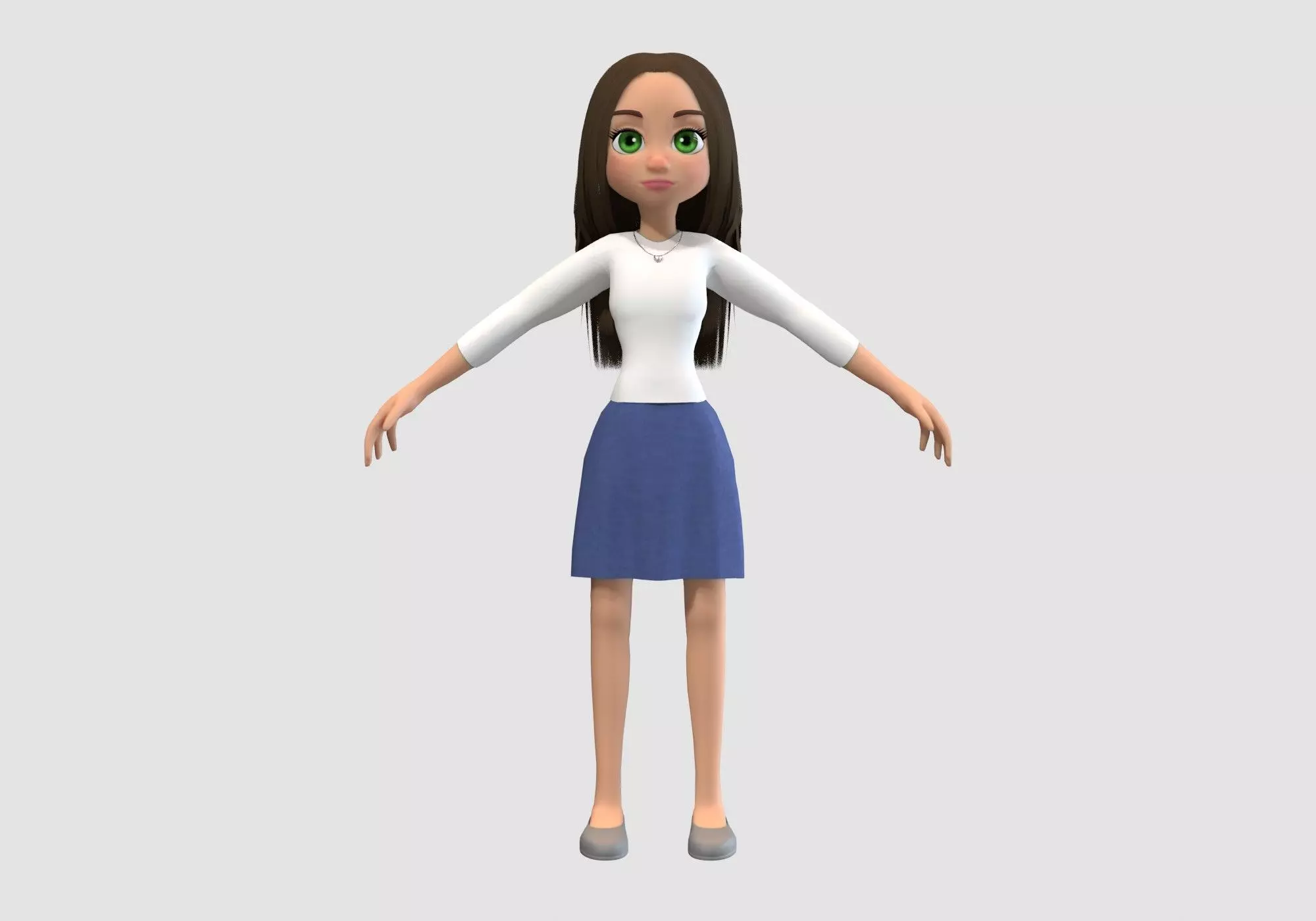 basic cartoon girl  3D model_0