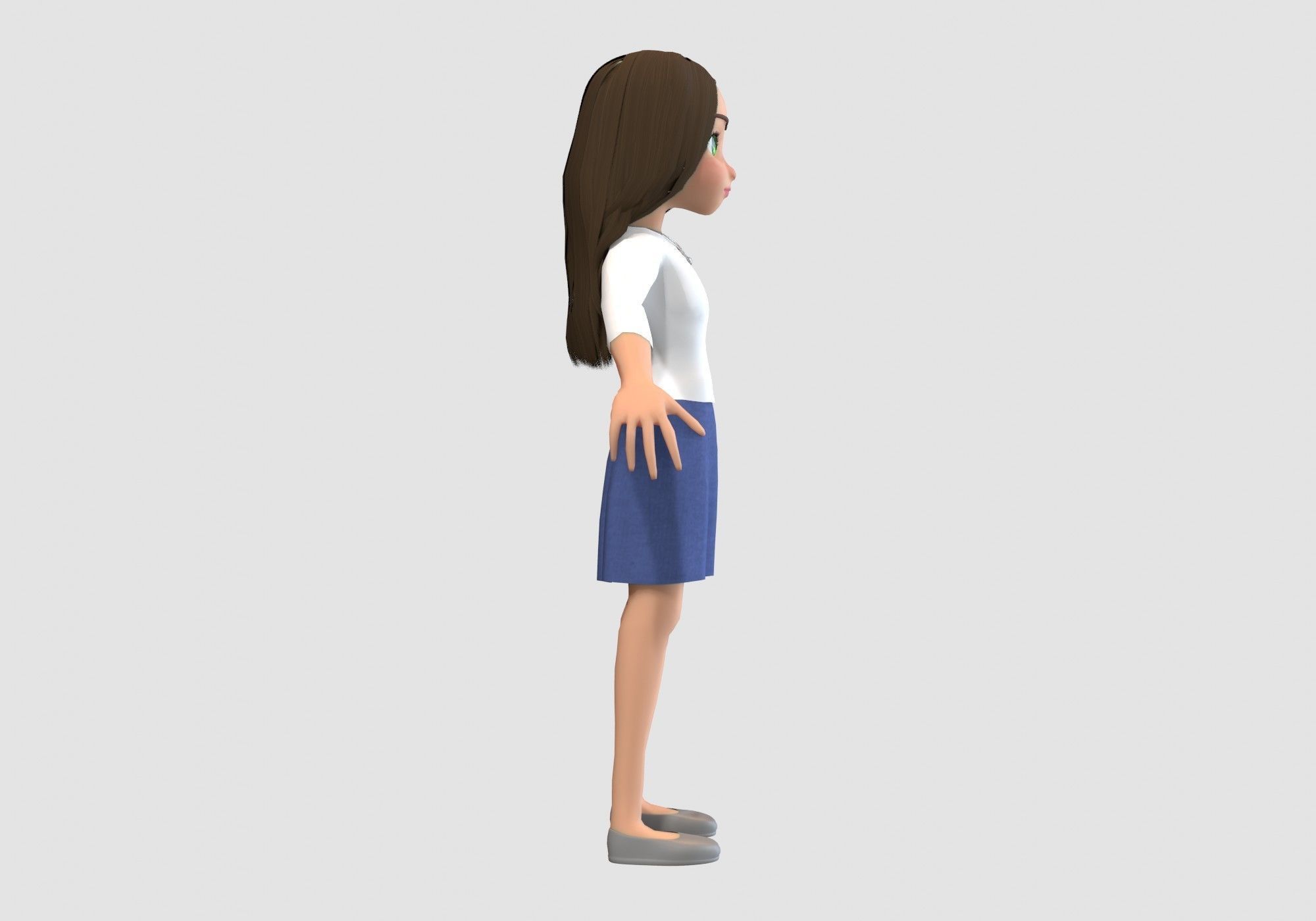 basic cartoon girl  3D model_2