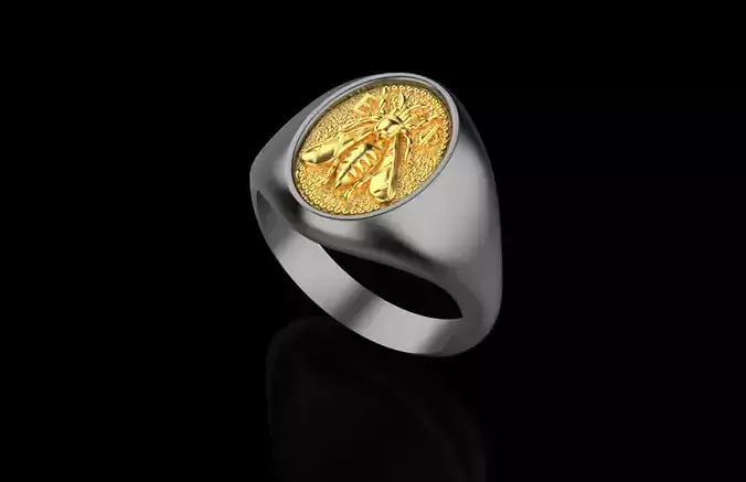 pchola gold ring with bee 3D print model