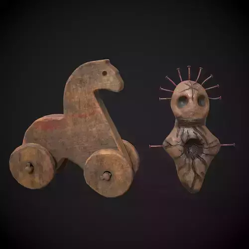 Medieval Horse Toy and Creepy Doll  3D Model Collection