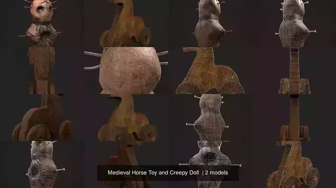 Medieval Horse Toy and Creepy Doll 
