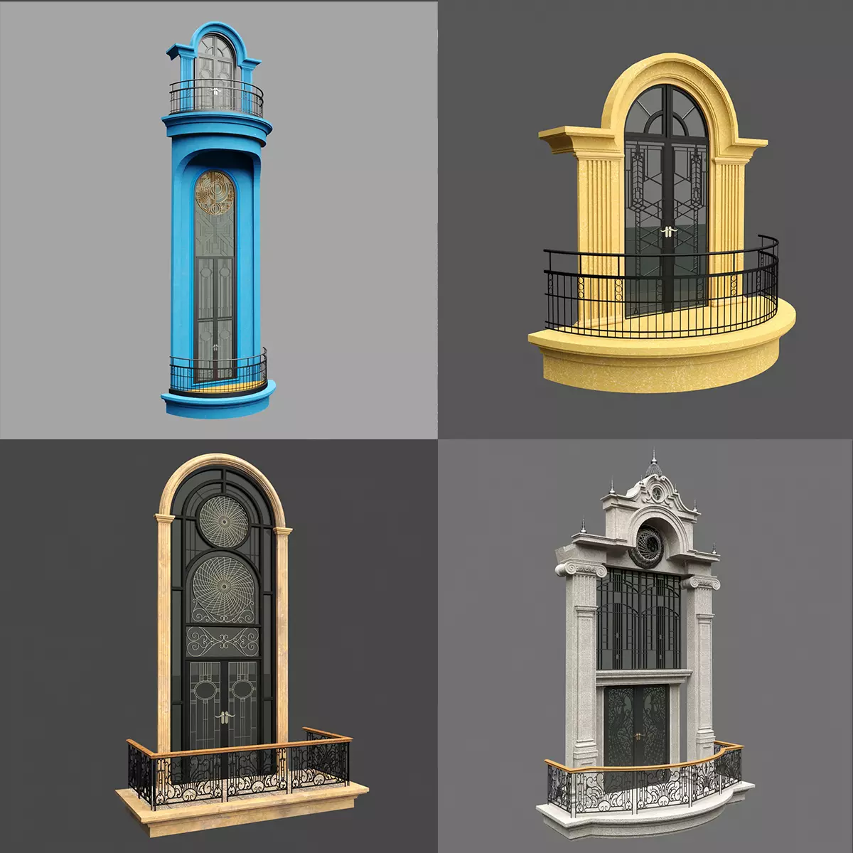 Classic Door Windows Set 3D model_0