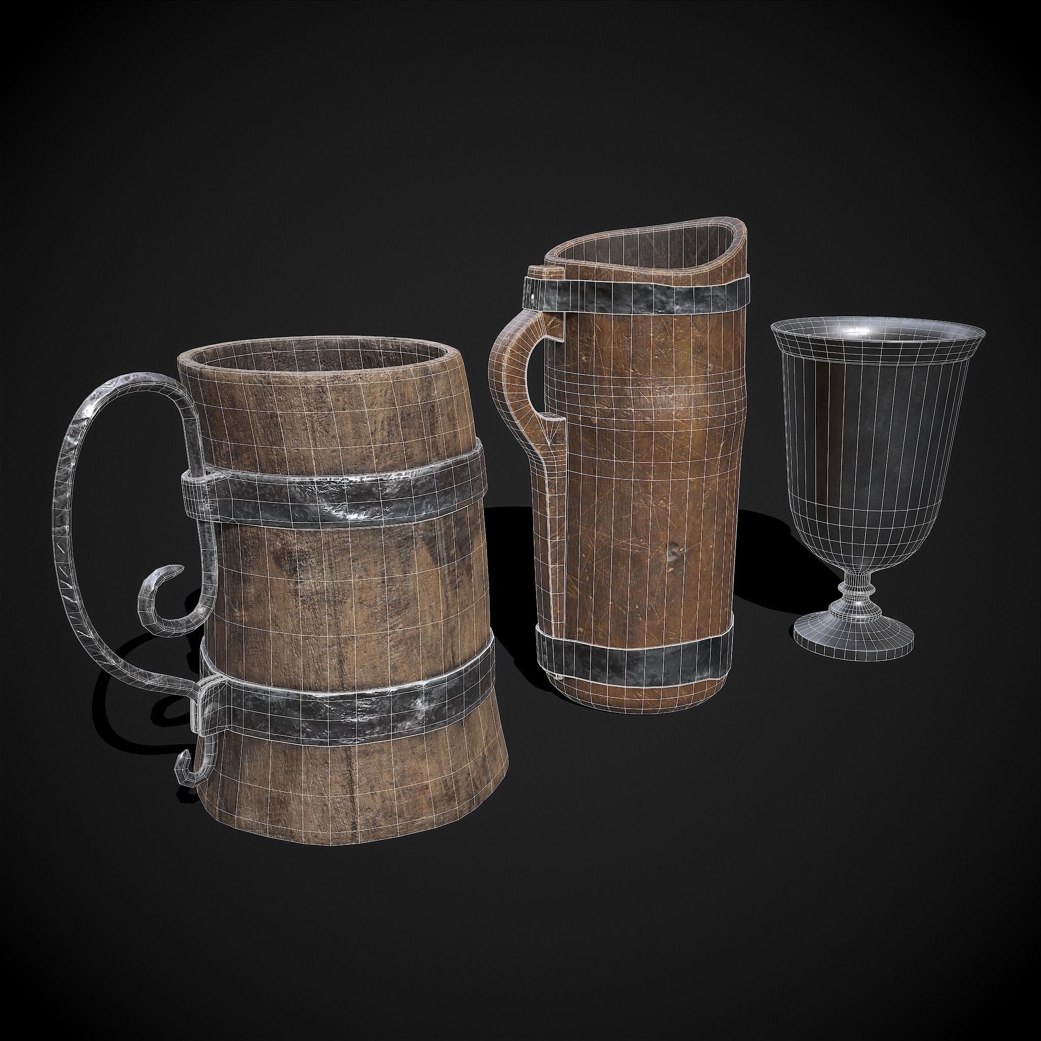 Medieval Three Cups 3D Model Collection_4