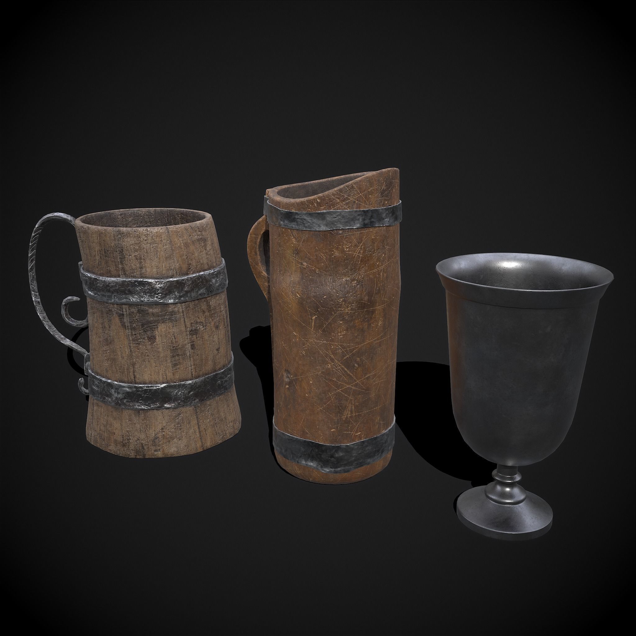 Medieval Three Cups 3D Model Collection_36