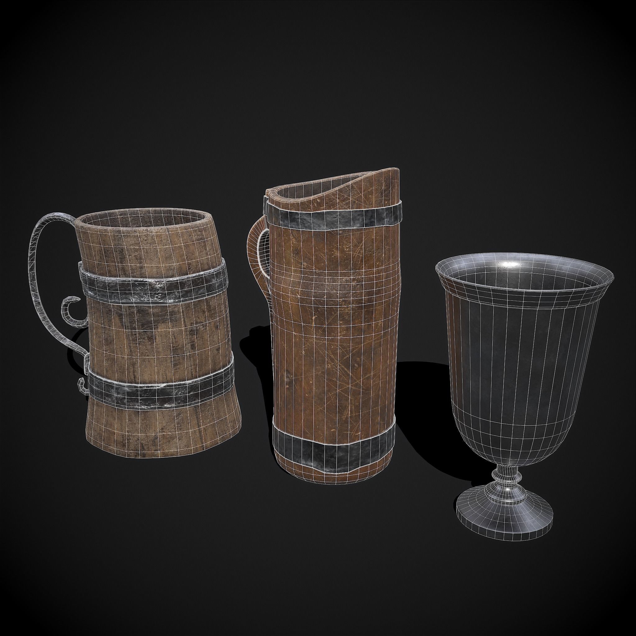 Medieval Three Cups 3D Model Collection_6