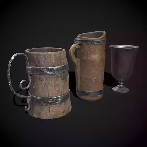 Medieval Three Cups 3D Model Collection