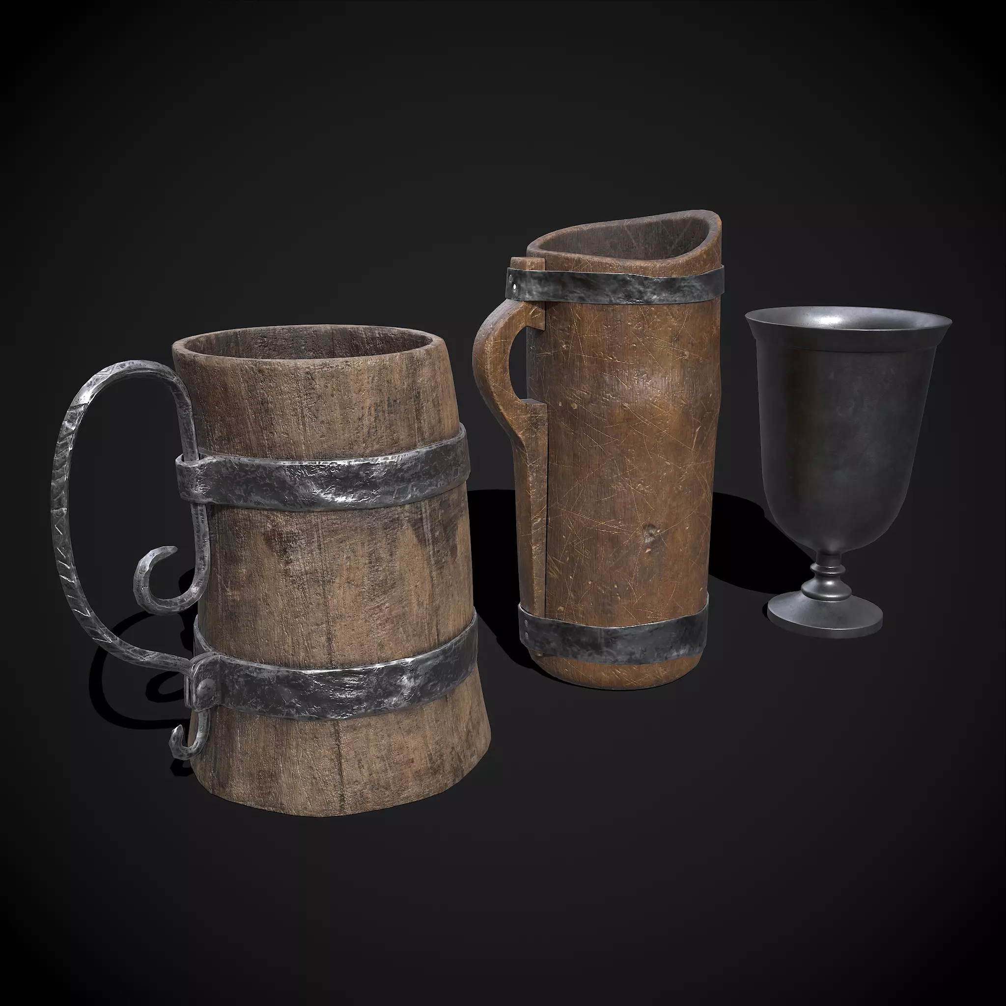 Medieval Three Cups 3D Model Collection_0