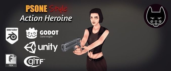 PSOne Style- Action Heroine - Animated Low-poly 3D model