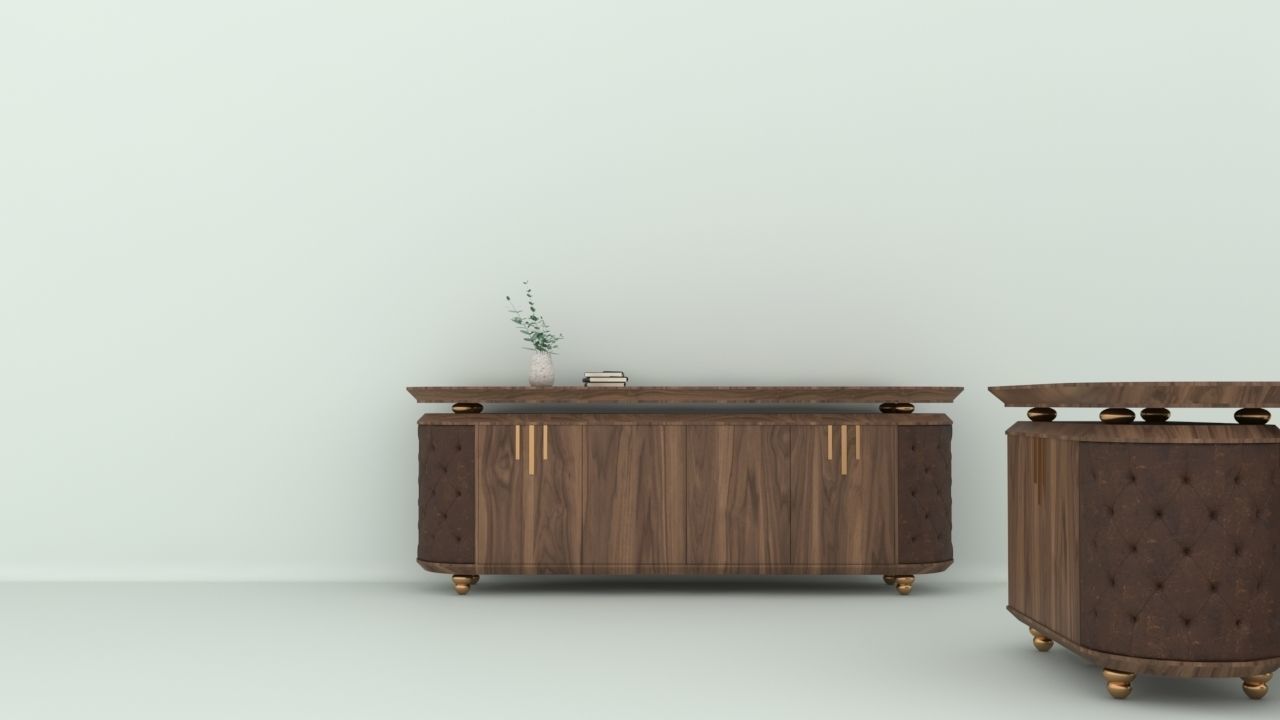 Office desk set 3D model_1