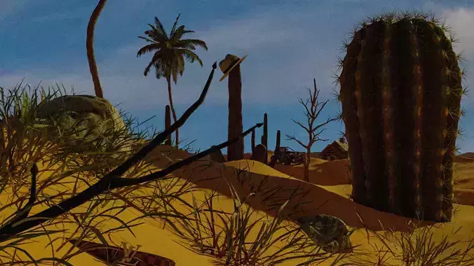 Desert with palm trees and cactus