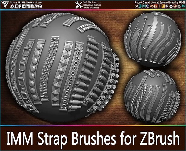 40 IMM Strap Brushes for ZBrush Low-poly 3D model