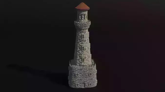 Old Stone Brick Lighthouse 03 Low-poly 3D model
