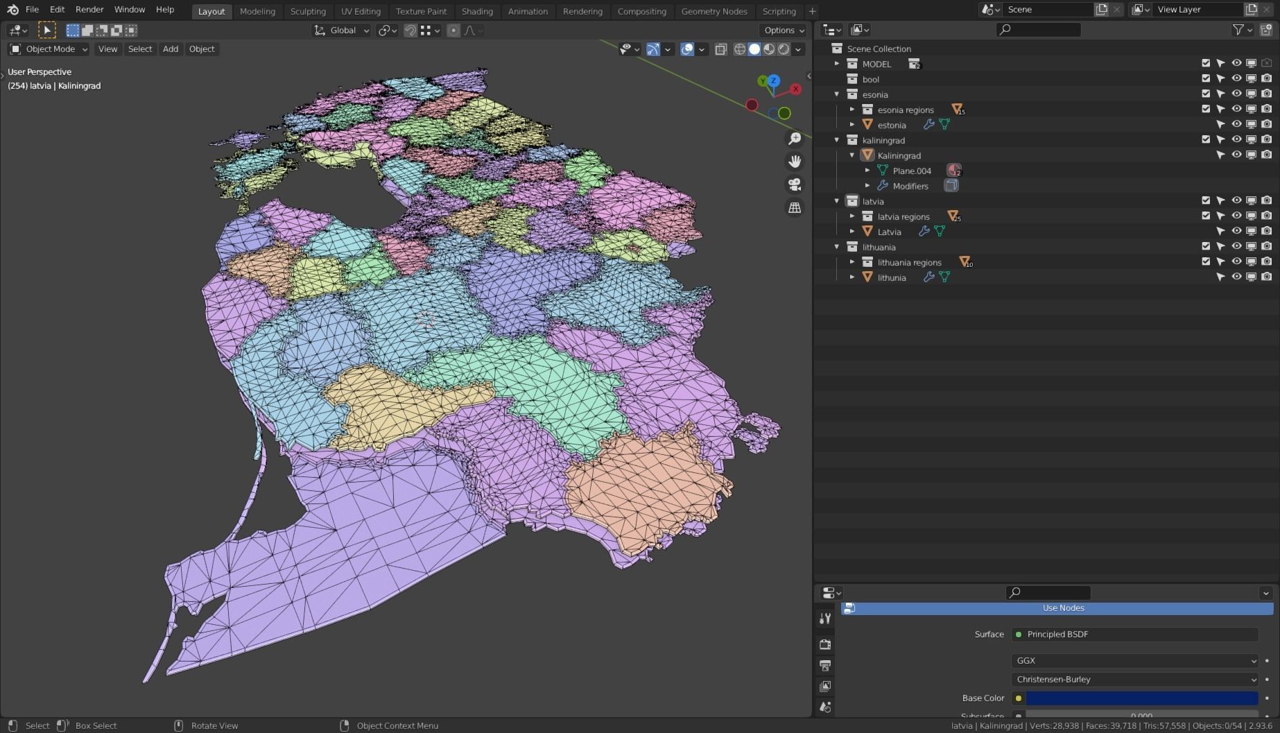 KALININGRAD LATVIA LITHUANIA ESTONIA POLITICAL MAP LAYOUT Low-poly 3D model_10