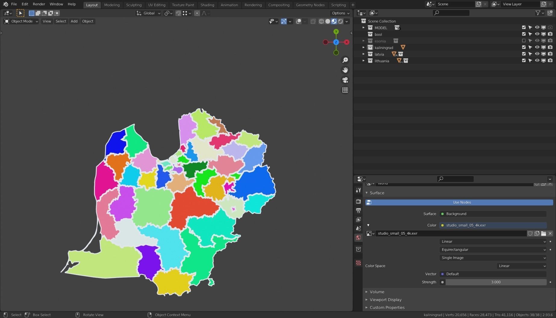KALININGRAD LATVIA LITHUANIA ESTONIA POLITICAL MAP LAYOUT Low-poly 3D model_4