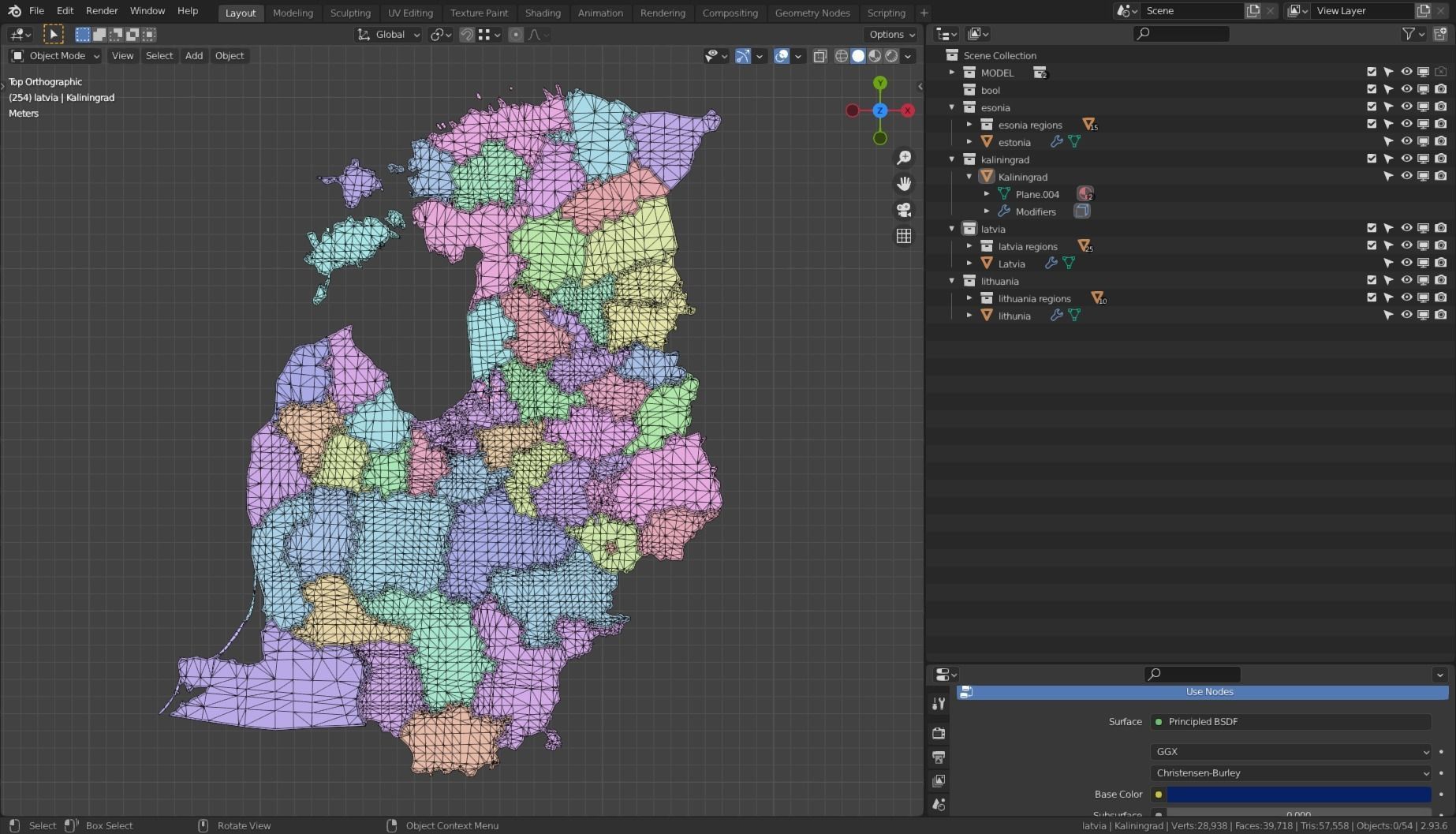KALININGRAD LATVIA LITHUANIA ESTONIA POLITICAL MAP LAYOUT Low-poly 3D model_9