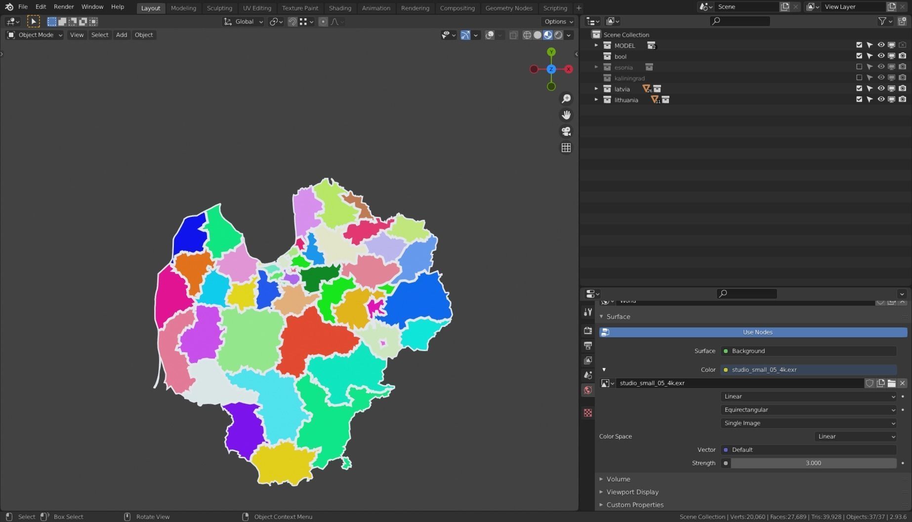 KALININGRAD LATVIA LITHUANIA ESTONIA POLITICAL MAP LAYOUT Low-poly 3D model_5