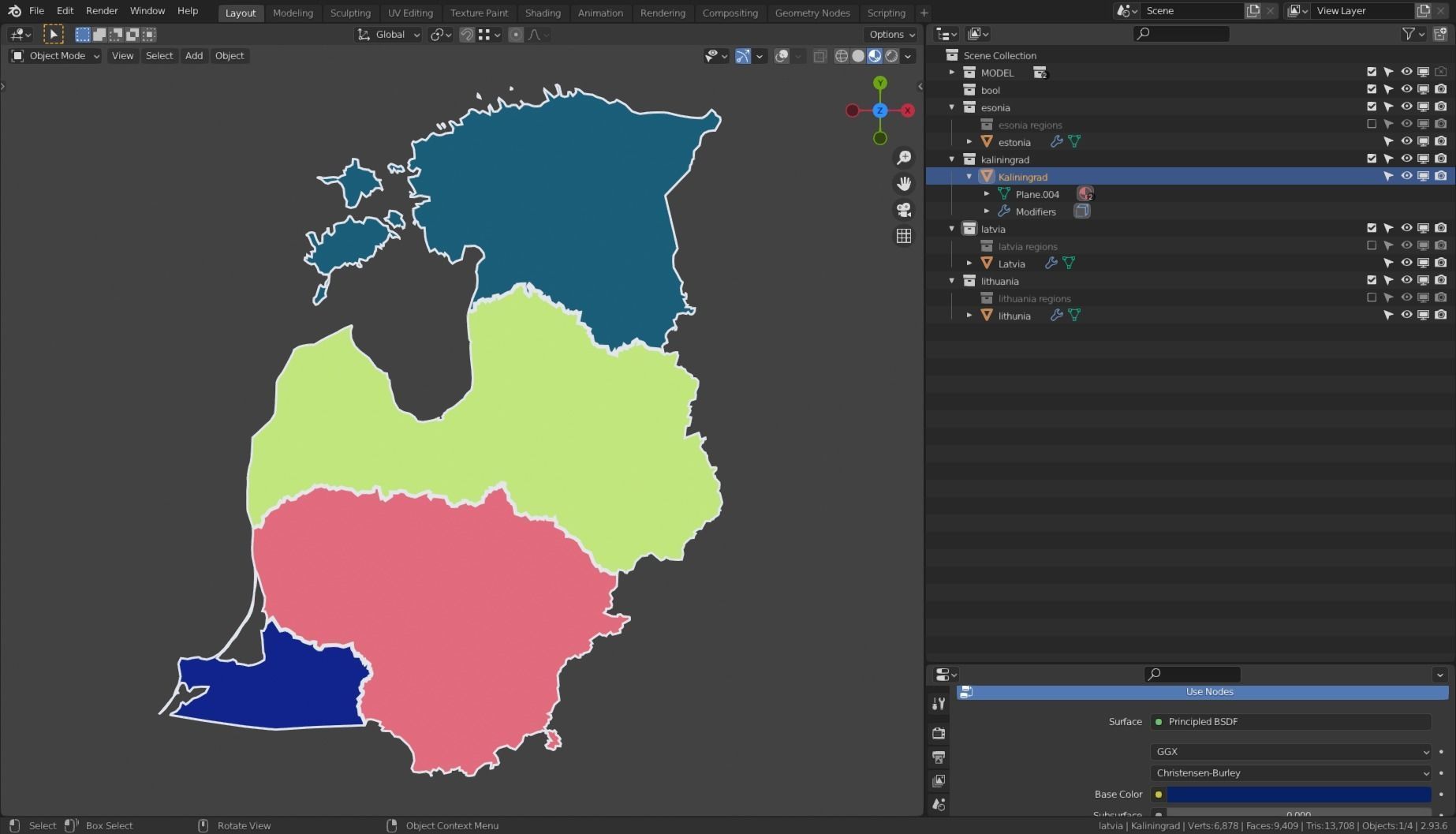 KALININGRAD LATVIA LITHUANIA ESTONIA POLITICAL MAP LAYOUT Low-poly 3D model_7