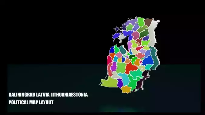 KALININGRAD LATVIA LITHUANIA ESTONIA POLITICAL MAP LAYOUT Low-poly 3D model