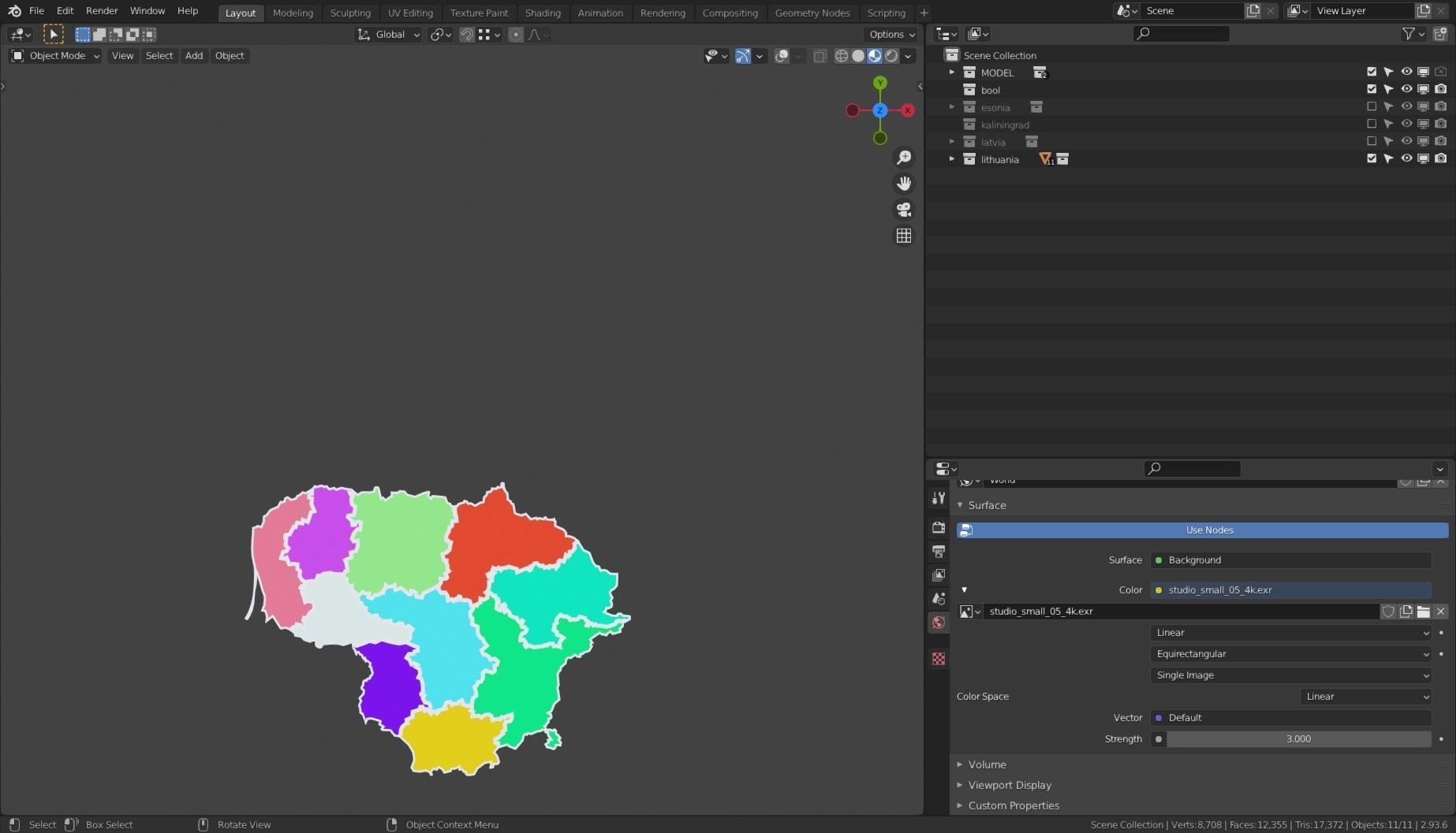 KALININGRAD LATVIA LITHUANIA ESTONIA POLITICAL MAP LAYOUT Low-poly 3D model_6