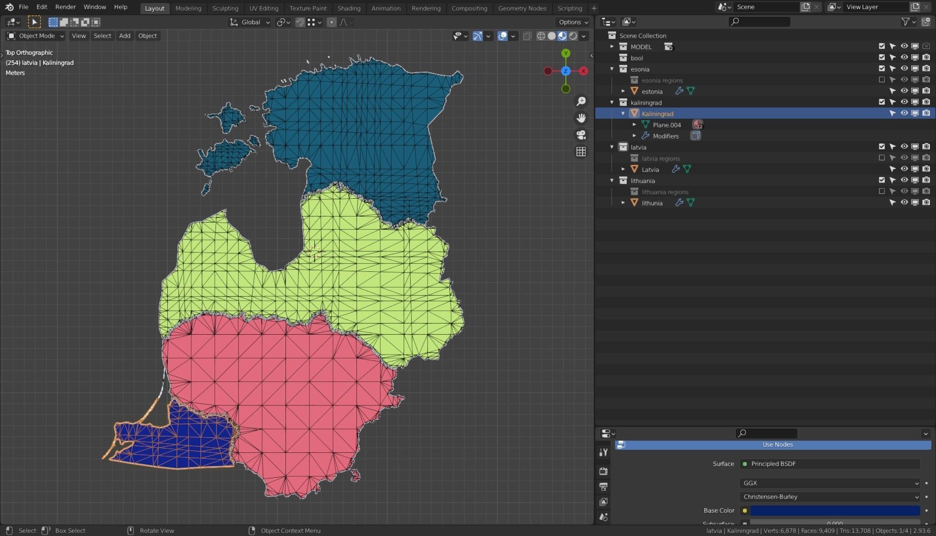 KALININGRAD LATVIA LITHUANIA ESTONIA POLITICAL MAP LAYOUT Low-poly 3D model_8