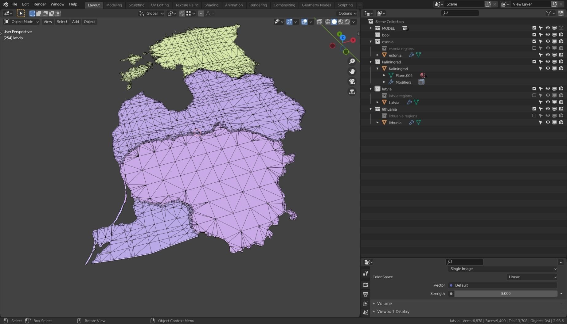 KALININGRAD LATVIA LITHUANIA ESTONIA POLITICAL MAP LAYOUT Low-poly 3D model_11