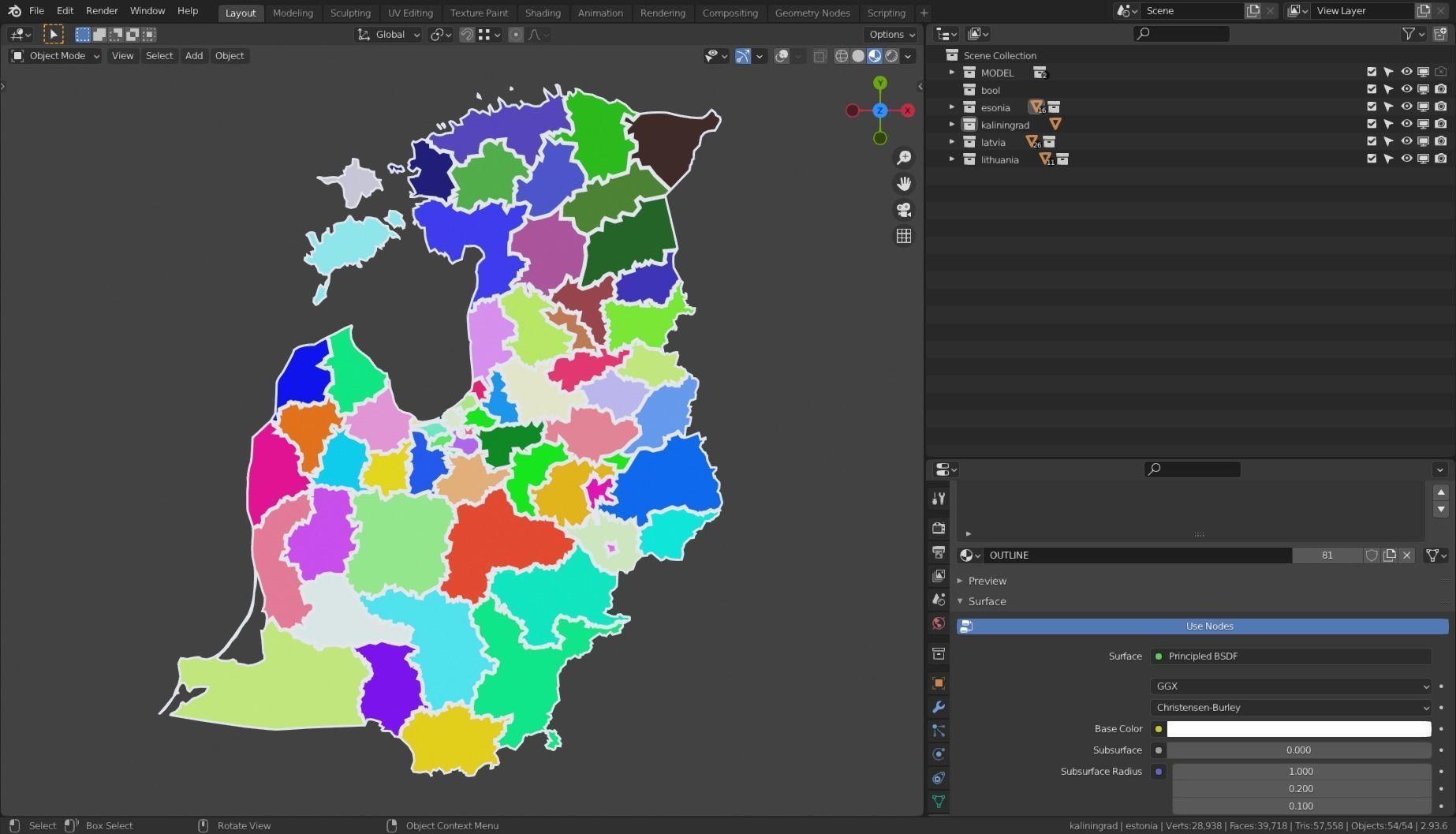 KALININGRAD LATVIA LITHUANIA ESTONIA POLITICAL MAP LAYOUT Low-poly 3D model_3