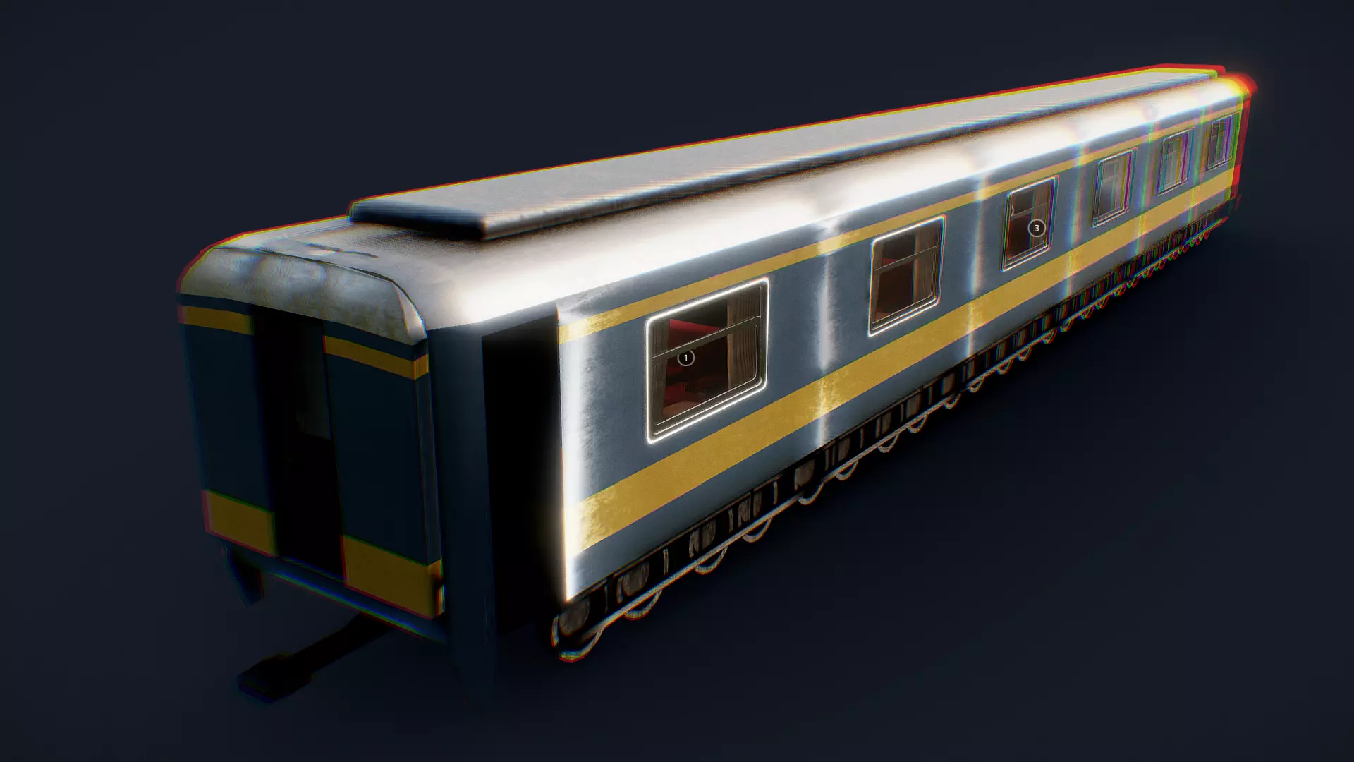 Train Railroad Car With Interior Low-poly 3D model_0