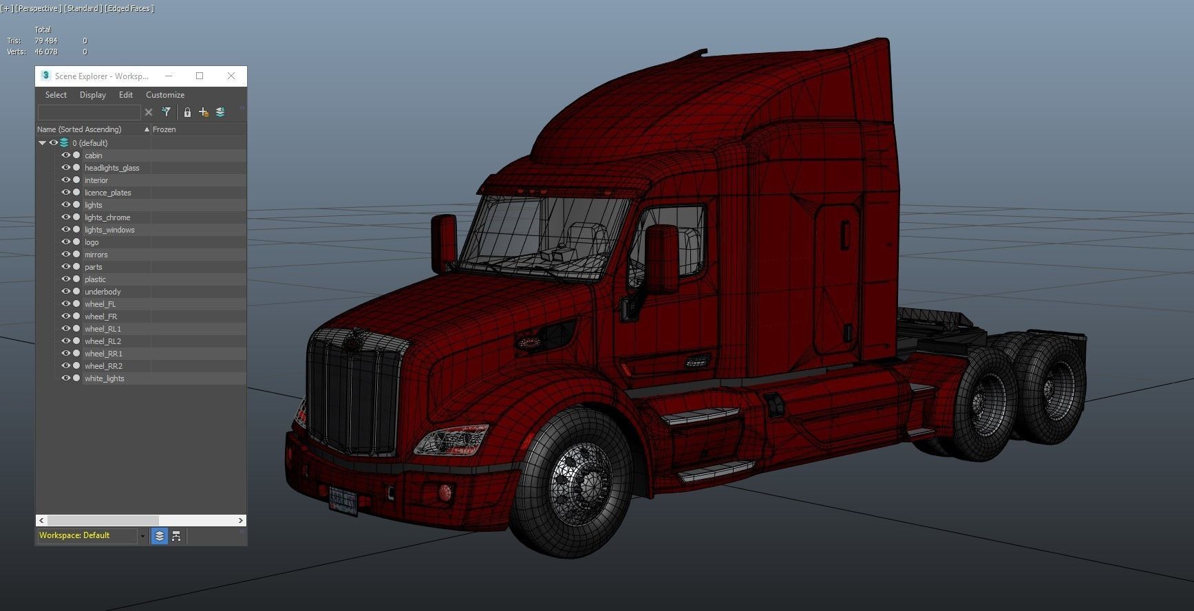 Peterbilt 579 truck Low-poly 3D model_42